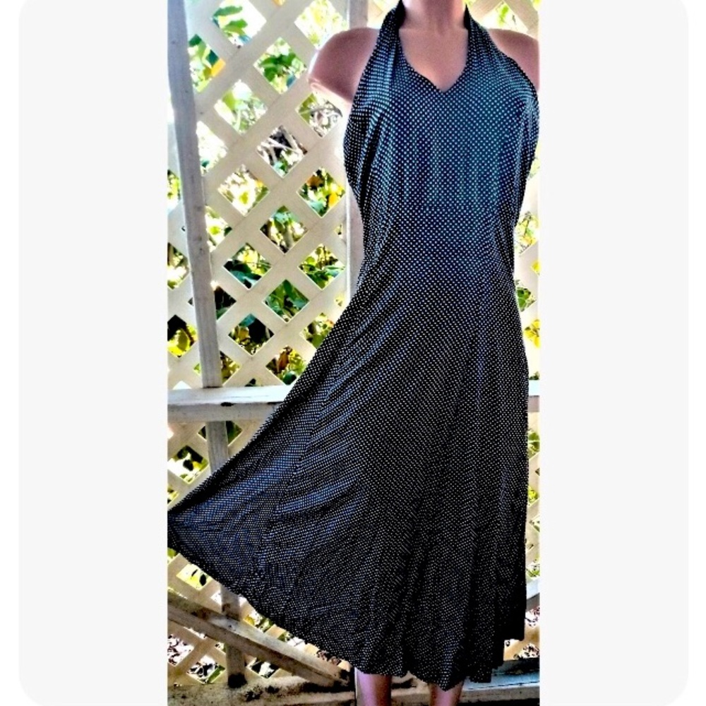 Vintage Halter Polkadot Maxi Dress | Size Medium